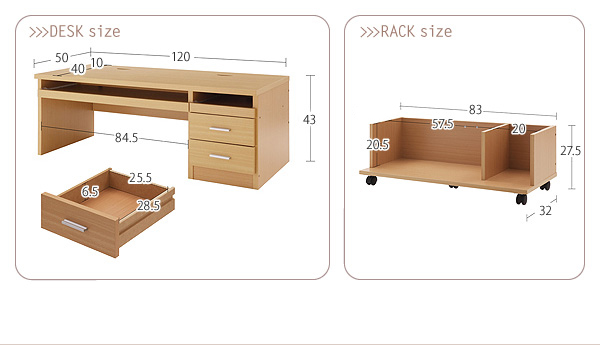配線収納式ローデスク120cm幅／全2色 スライドテーブル＆引出し2杯搭載
