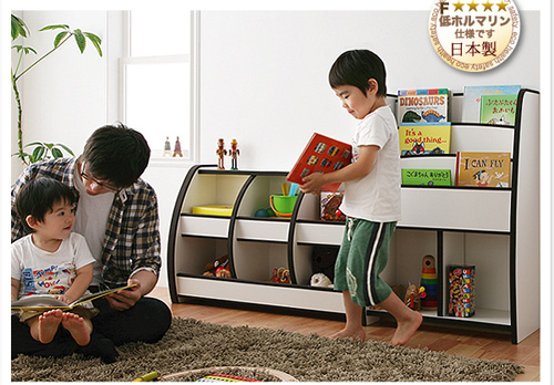 【正規販売】■SMILE おもちゃ箱付き絵本ラック/ホワイト リビングキッズファニチャーシリーズ [スマイル] ママたちと考えた子ども家具! 安心の日本製 本棚