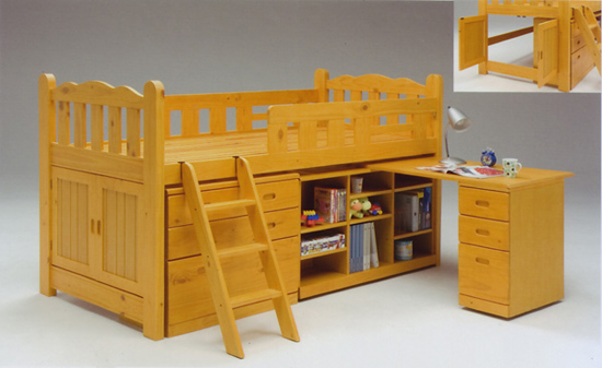 木製ロフトベッド,デスク,収納チェストセット システムベッド,学習机 
